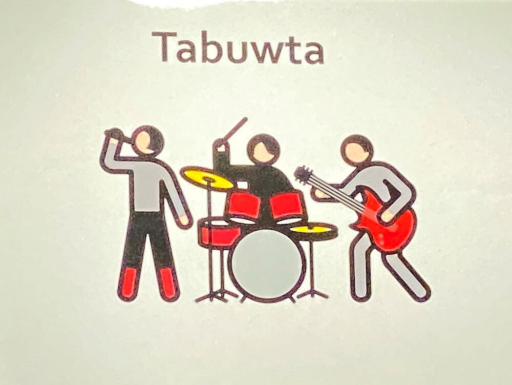 Ein Piktogramm von einer Band mit der Aufschrift Tabwuta.